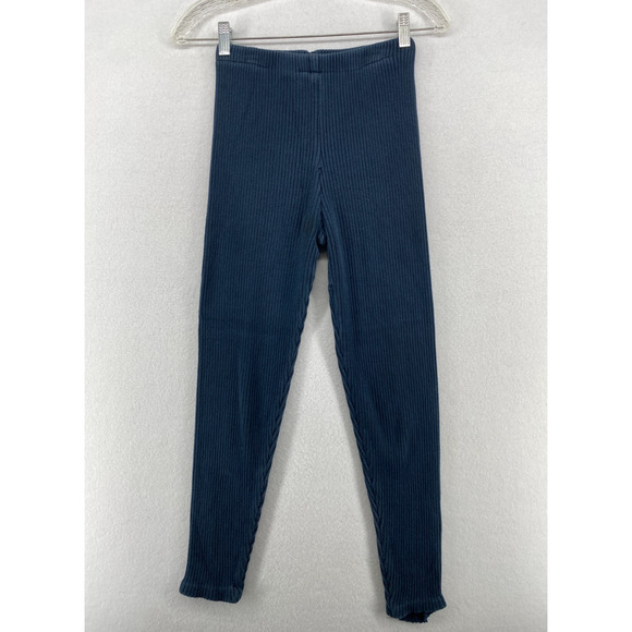 EILEEN FISHER Leggings XS Cotton Sweater Knit Ribbed Pull On Blue VTG USA - Picture 1 of 15
